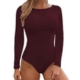 thumbnail image 1 of GPOECD Combinaison Moulante pour Femmes, Décontractée, Couleur Unie, Col Rond, Manches Longues, devant à Boutons, Justaucorps Ajusté, Combinaison pour Femmes, Extensible, Combinaison à Manches Longues pour Femmes 02_Wine,S, 1 of 5