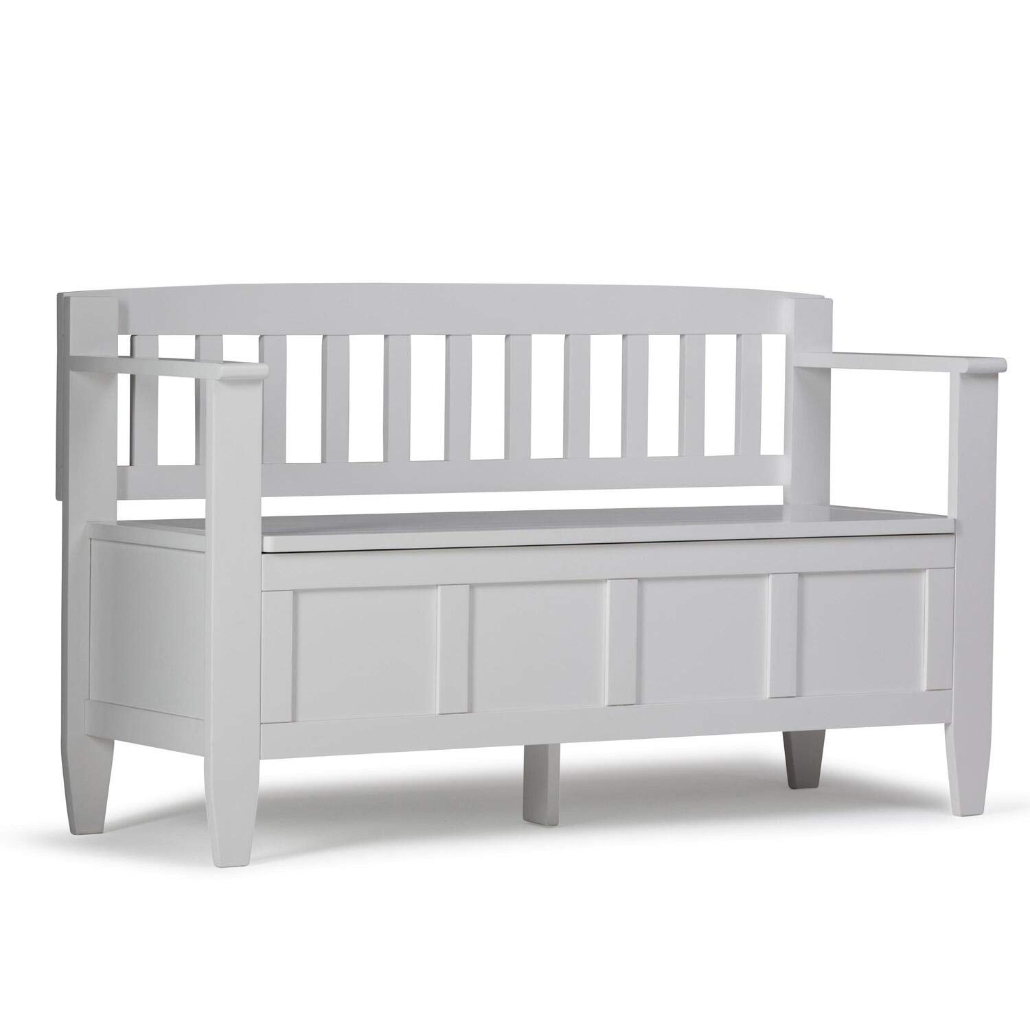SIMPLIHOME Brooklyn Banc de Rangement d'Entrée de 48 Pouces de Large avec Charnière de Sécurité, Multifonctionnel Contemporain en Blanc
