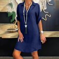 thumbnail image 1 of AMERTEER Robe Décontractée pour Femmes Femmes Grande Taille Unie Coton Lin Col Rabattu Robe Chemise Ample Vêtements pour Femmes G Bleu, 1 of 2
