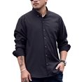 thumbnail image 1 of Innerwin Tunic Shirt Lapel Neck Men Tops Work Button Down Regular Fit Shirts Black 215/149cm, 1 of 3