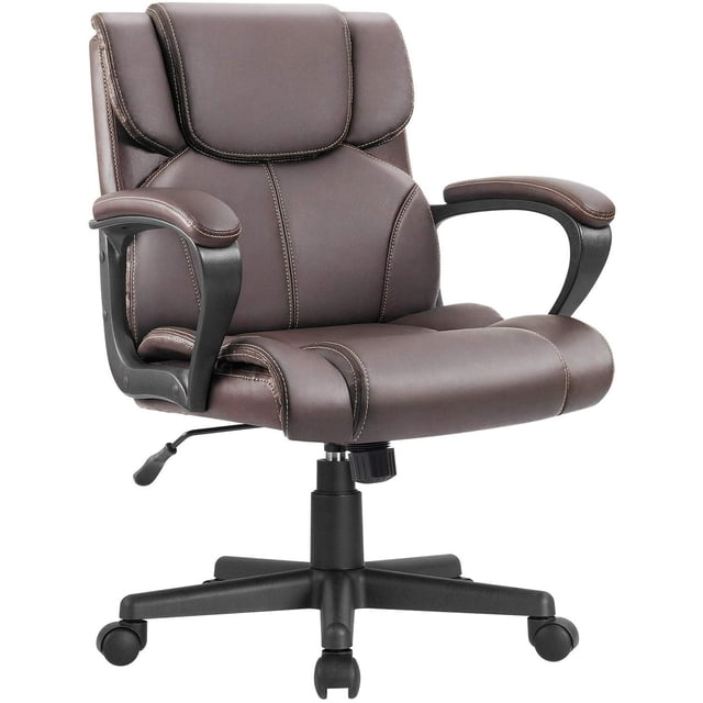 Mid-Back Faux Leather Ergonomic Executive Office Desk Chair,Brown