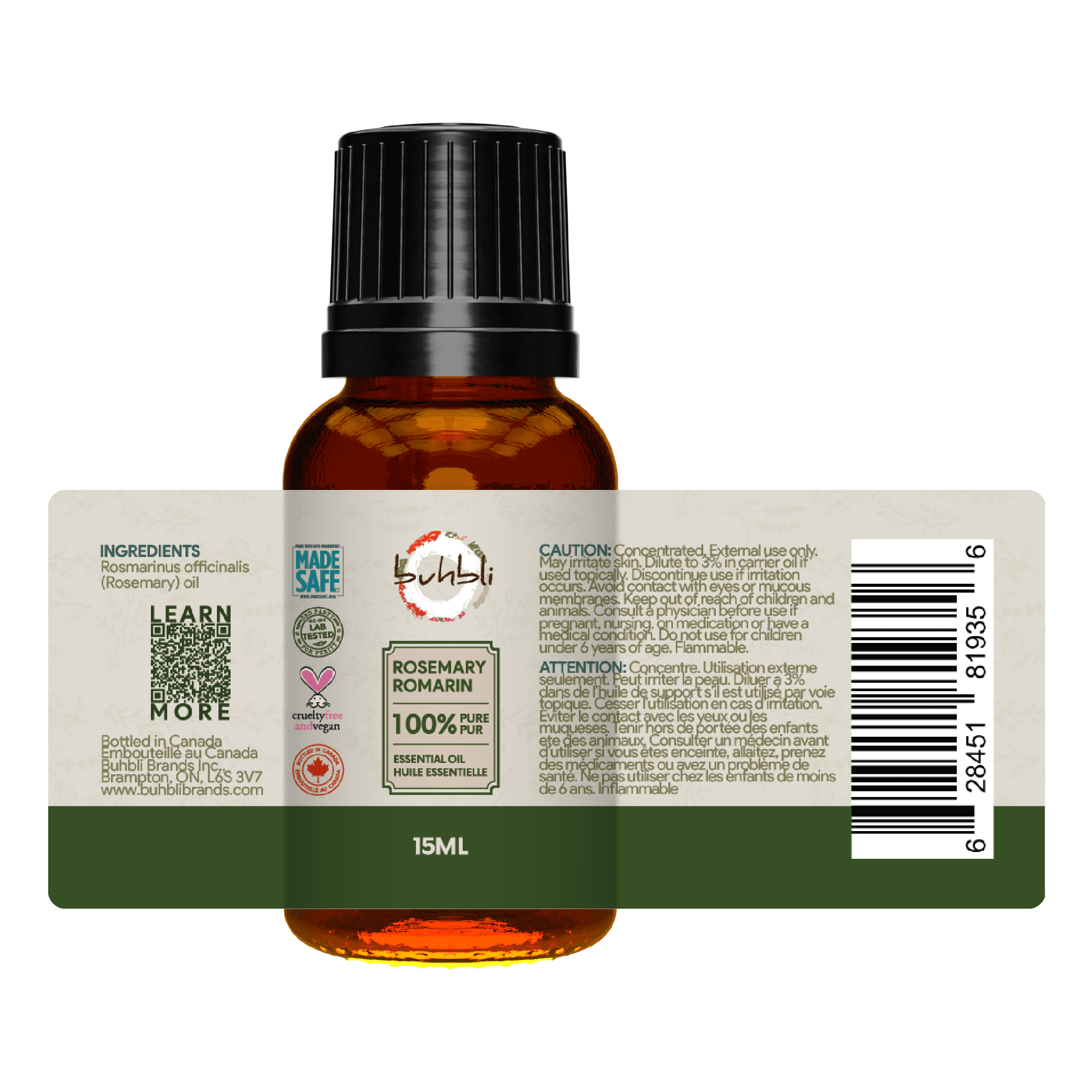 Buhbli Brands – Huile Essentielle de Romarin 100 % Pure, 15 ml