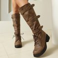 thumbnail image 3 of Mepaouo Women's Knee High Combat Boots Lace up Wide Calf Buckle Riding Boot Chunky Low Heel Booties, 3 of 8