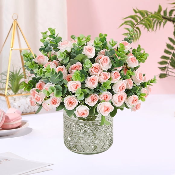 Artificial Rose Bouquet - Realistic Silk Floral Arrangement for Home Decor, Wedding Centerpiece & Table Decorations, Pink, JKODE