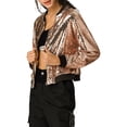 thumbnail image 4 of INSPIRE CHIC Women's Sequin Jacket Zipper Closure Hidden Pockets Bomber Jacket L Rose Gold, 4 of 8