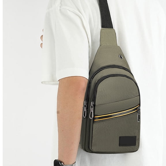 Sac de Poitrine Bandoulière pour Homme avec Grande Capacité, Sac en Toile 30x17x6cm pour la Randonnée et les Voyages, Sac Messager Polyvalent pour les Trajets Quotidiens Hzhnb / Tissu, Kaki