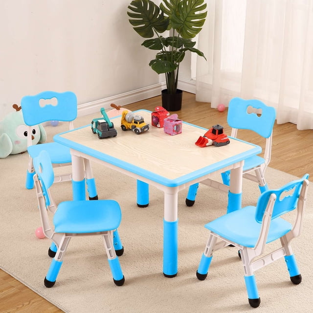 Eastvita ' Table Chairs Set Toddler Height-Adjustable Desk with Graffiti Desktop 4 Seats