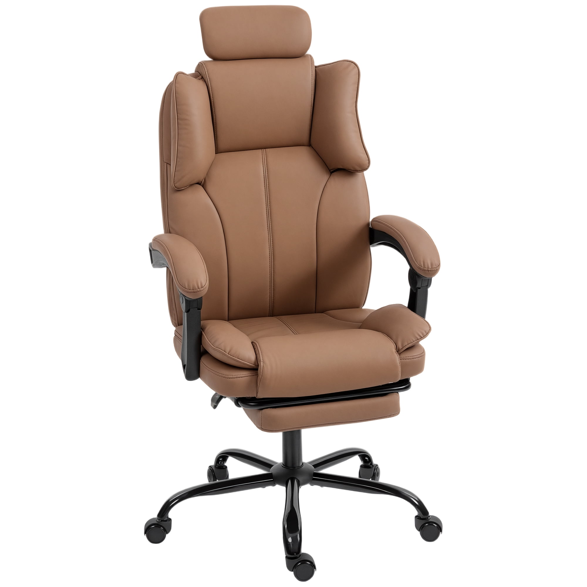 CoSoTower Reclining Office Chair, Executive Desk Chair with Pet-Friendly Fabric, Headrest, Footrest, Swivel Wheels, Brown