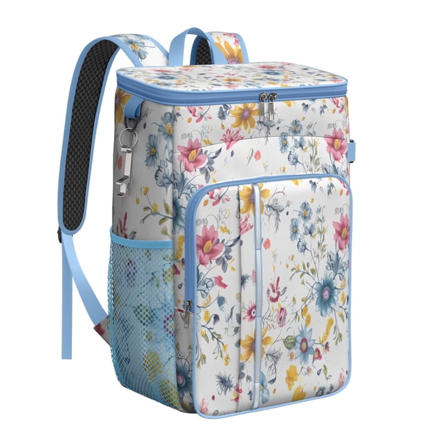 Tropical Flower and Leaves Insulated Cooler Backpack, Leakproof Waterproof Lunch Backpack for Beach Vacations, Camping