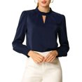 thumbnail image 1 of INSPIRE CHIC Women's Stand Collar Pleated Button Keyhole Button Blouse Dark Blue 2XL, 1 of 6