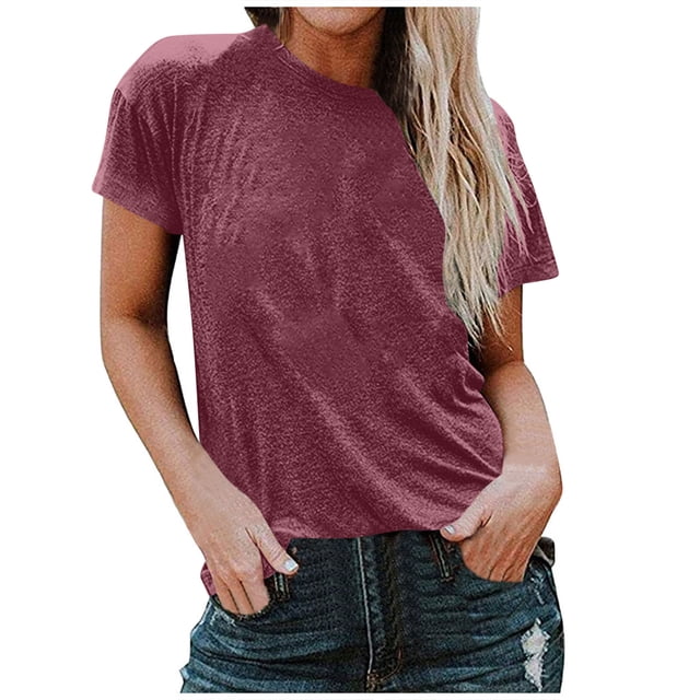 FAIWAD T-Shirts à Manches Courtes pour Femmes Été Col Rond Manches Courtes Grande Taille T-Shirts Décontractés Plage Vacances Basiques