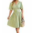 thumbnail image 3 of Robe pour Femme Été Décolleté en V Profond Élégante Mini-Robe à Volants Robe à Taille Robes Vert Haricot S, 3 of 10