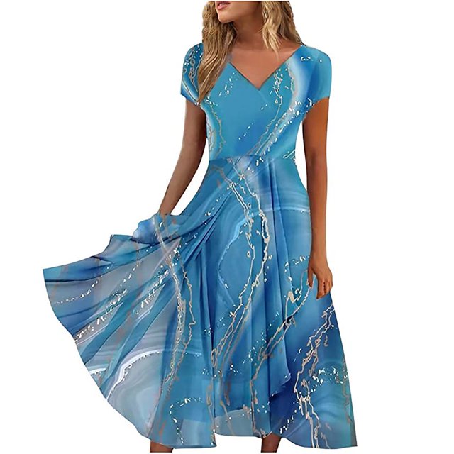 QJUHUNG Formel pour Femmes Soirée Robe Midi Été Col en V Manches Courtes T-Shirt Soirée Invitée de Mariage Style Asymétrique B-8 Cocktail Gris_i L