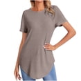 thumbnail image 1 of cfhntfmh Women's Ribbed Tops Short Sleeve Casual Basic Summer Tees Solid Crew Neck Curvy Hem T Shirt, 1 of 7