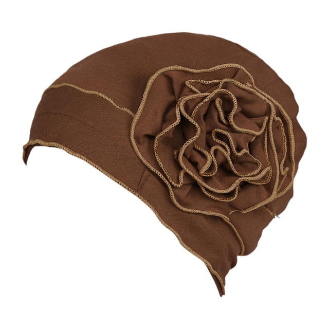 Abbracc For Ladies Solid Elastic Flower Hat Turban Chemo Cancer Hair Loss Cap Head Wrap brown