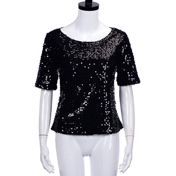 outfmvch crop tops for women fashion sequins sparkle coctail party casual crop shirt womens tops crop tops black