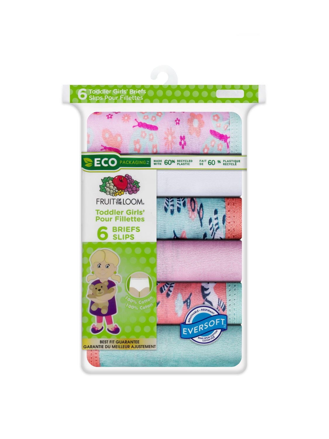 Fruit of the Loom bambin fille 6PK Brie de coton assorti, Taille 2T/3T