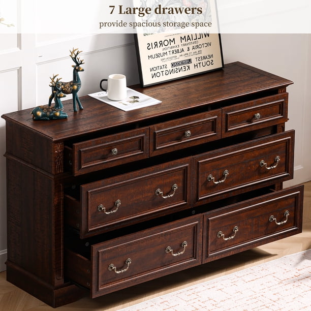 wood drawer 4unit 大正ロマン　昭和レトロ　ジャパンディ FIAKOA 7 Drawer Dresser for Bedroom, 55” W. Wood Farmhouse Tall