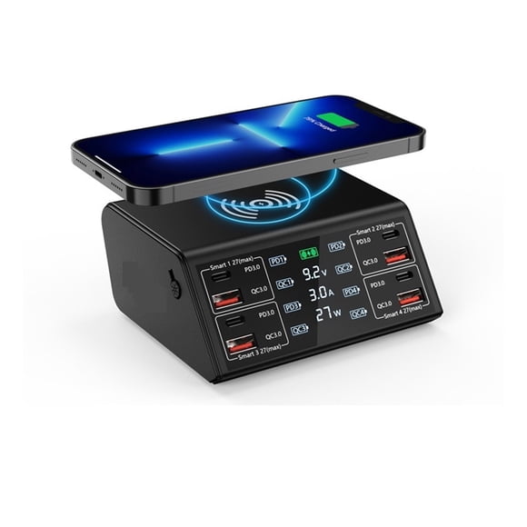 100W USB C Fast Charger Station,4 QC3.0 + 4 PD3.0 PPS + Wireless Charging,9 in 1 USB Charger ,Portable Station