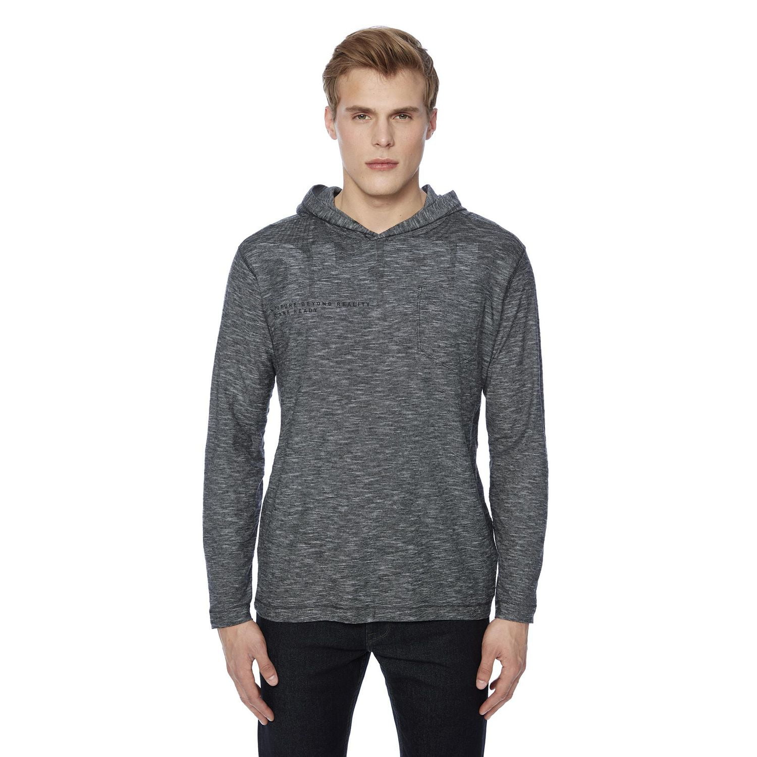Dark Black Men's Long Sleeve Hooded Popover