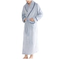 thumbnail image 2 of Horkkom Mens Robe Fleece Fuzzy with Pockets Bathrobe Winter Warm Soft Tie House Coat L, Gifts for Men, 2 of 9