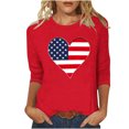 thumbnail image 3 of Jinhomg Chemises d'Été pour Femmes 2025 4th of July T-Shirts à Manches 3/4 Décontractés Col Ras du Cou Tuniques à Motif Drapeau Américain Hauts Tenues de Parade de Vacances de Rue Rouge m, 3 of 5