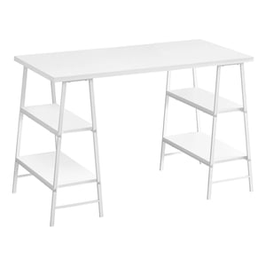 Monarch Specialties Bureau d'ordinateur, Bureau à la maison, Ordinateur portable, Étagères de rangement, 48"l, Travail, Métal, Stratifié, Blanc, Contemporain, Moderne
