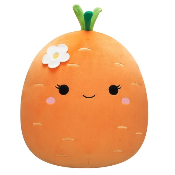 Grande peluche SQER (Squishmallows 16 po) (Caroleena - Carotte orange avec dessus vert et épingle à fleur)