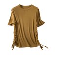 thumbnail image 1 of Birdeem Haut Femme Col Rond Uni en Coton Ajusté avec Cordon de Serrage Manches Courtes Col Rond/chemise, 1 of 12