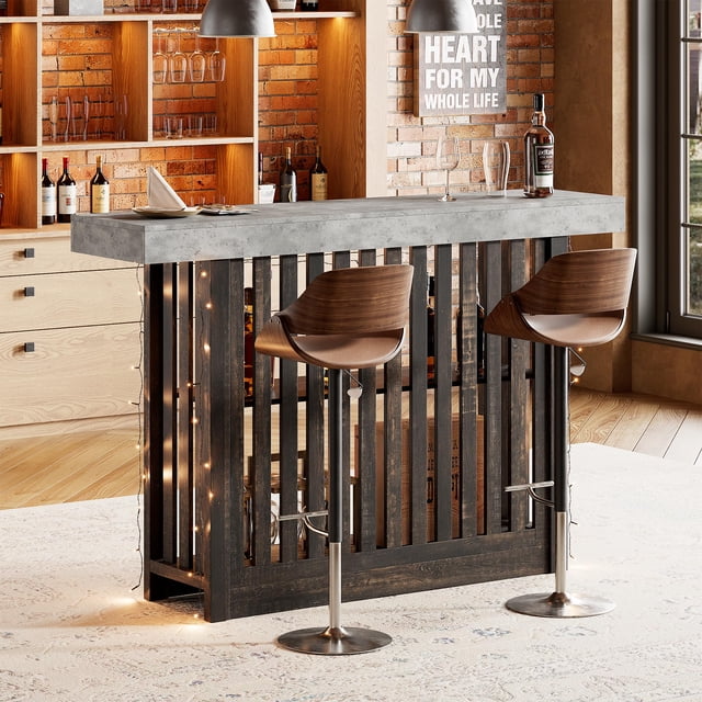 GloryStar 63 Inch Modern Bar Table, Counter Height Design with 2-Tier Storage, Accommodates 4-8 People, Versatile Pub Table for Breakfast, Coffee, Dining Room, Bistro, or Living Room