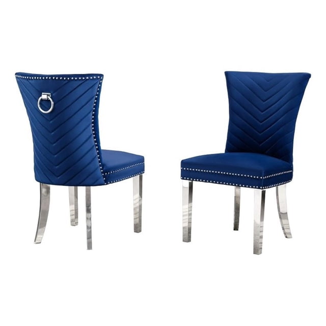 Ensemble de 2 Chaises Rembourrées en Velours Bleu Marine avec Pieds en Acier Inoxydable