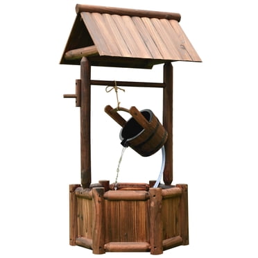 Costway Garden Rustic Wishing Well Water Fountain Wooden Outdoor Electric Backyard Pump