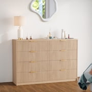 8 Drawer Dresser for Bedroom, 55" Wide Fluted Dresser with Smooth Slides, Modern Chest of Drawers with Golden Handles for Bedroom, Living Room, Closet,Oak