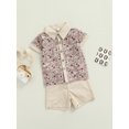 thumbnail image 3 of Kmbangi Floral Print Turn-Down Collar Short Sleeve Shirt+ Solid Color Shorts, 3 of 9