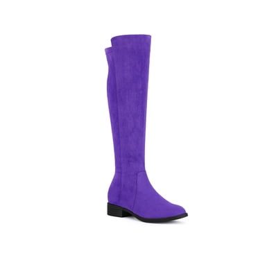 BLISSFUL STEP Halloween Women's Knee High Boots Chunky Heel Faux Suede Fall Winter Boots Purple 9