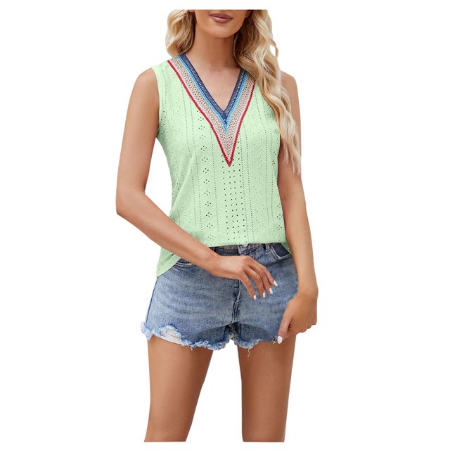 Birdeem Mode Femmes Été Col en V Dentelle Patchwork Sans Manches Haut Aguichant Blouse