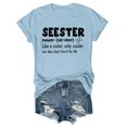 thumbnail image 2 of LUOGENLI T-shirts pour Femmes Mode Décontractée Top Seester Manches Courtes Col Rond T-shirts Graphiques TTG Bleu Clair m, 2 of 3