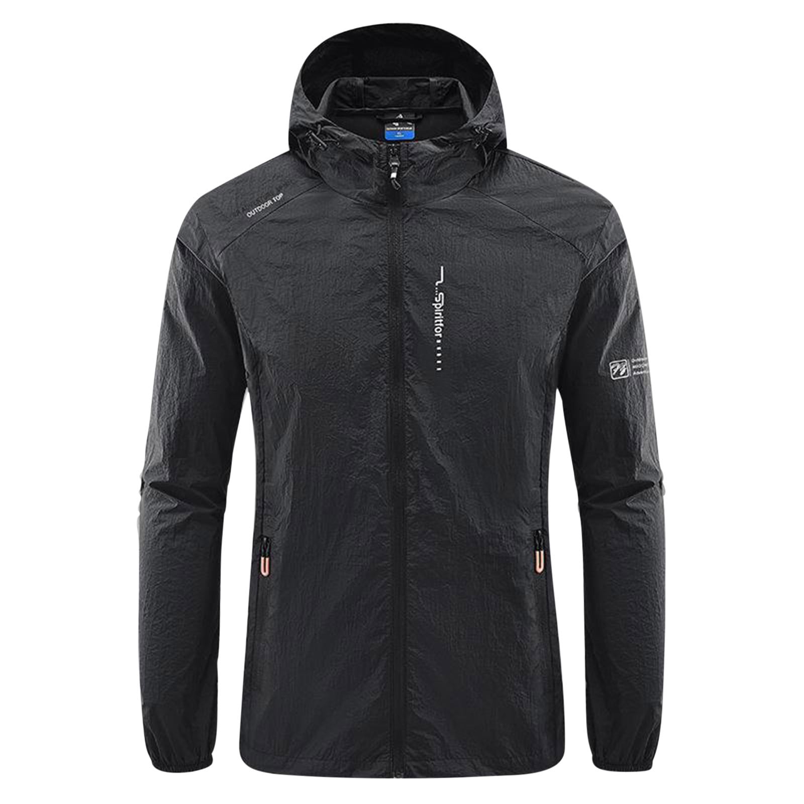 TIMIFIS Manteau pour Homme Imperméable avec Capuche Manteau de Randonnée Coupe-Vent Léger Veste Zippée Protection Solaire Manteau de Travail Coupe-Vent pour Randonnée Voyage-Blackfall