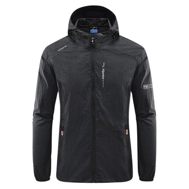 TIMIFIS Mens Jacket Waterproof with Hooded Hiking Coat Lightweight Windbreaker Zip Jacket Sun Protection Work Coat Windbreaker for Hiking Travel-BlackFall