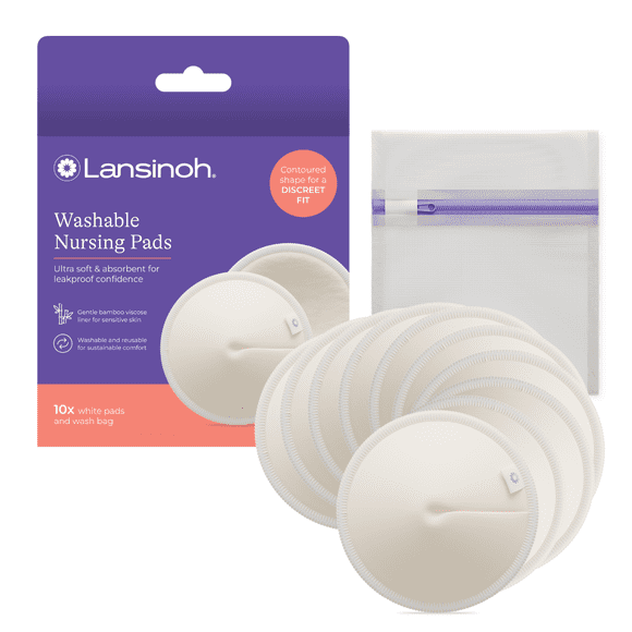 Lansinoh Washable Nursing Pads, Reusable Breast Pads for Breastfeeding, Organic Bamboo Viscose 10 Count