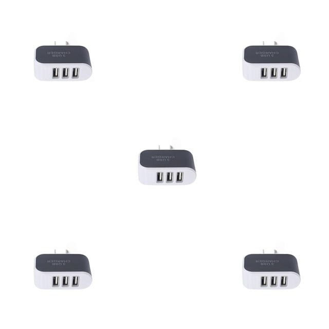 crativent Wall Charger 3 Port Universal Lightweight Compact USB Power Adapter Phone Charging Cell Cameras MP3 Gift Mobile Black 5Set