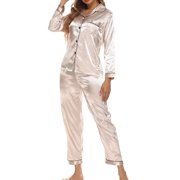 Levmjia Ladies Soft Pjs Lounge Set Womens Fashion Home Wear Pajamas Women Two-Piece Suit Long Sleeve Pants Pajama Set Homewear S