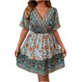 thumbnail image 2 of Robe d'Invitée de Mariage Mode Femme Bohème Col en V Ample Manches 3/4 Imprimée Robe Courte Longueur Mini Robe à Pois Robe à Bretelles Robe Mini Robe Maxi Robe Sans Bretelles, 2 of 3