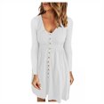 thumbnail image 1 of LLYwey Liquidation Robe Chandail Femme Décontractée Unie Col en U Boutons Manches Longues Taille Robe Nouvelle Automne Robes Blanc G, 1 of 8