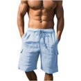 thumbnail image 2 of EOYWHK Linen Shorts for Men Elastic Waist Drawstring Summer Cargo Shorts Summer Beach Swim Board Shorts with Multi-Pockets, 2 of 5