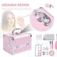 thumbnail image 4 of HOMCOM 3 Tier Diamond Texture Makeup Train Case Cosmetic Organizer with Mirror, Pink, 4 of 10