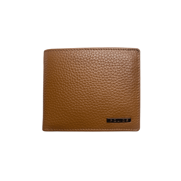 POLICE SHOULDER Men's 100% Genuine Leather Coin ID Wallet, Gents Purse with Card Holder Compartment-Tan