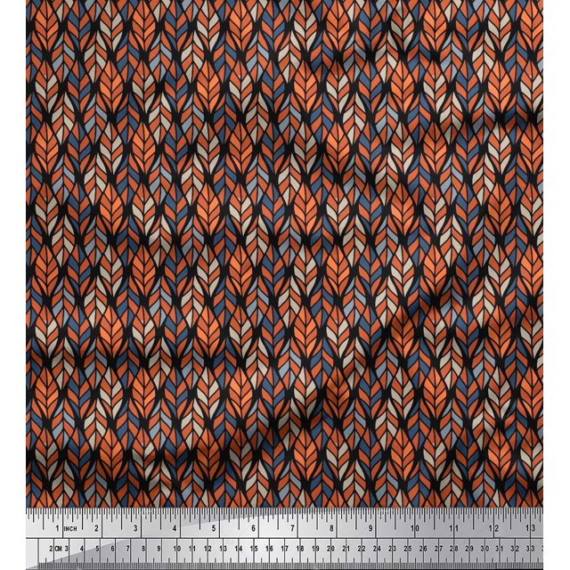 Soimoi Silk Fabric Leaves Small Print Fabric by Yard 42 Inch Wide