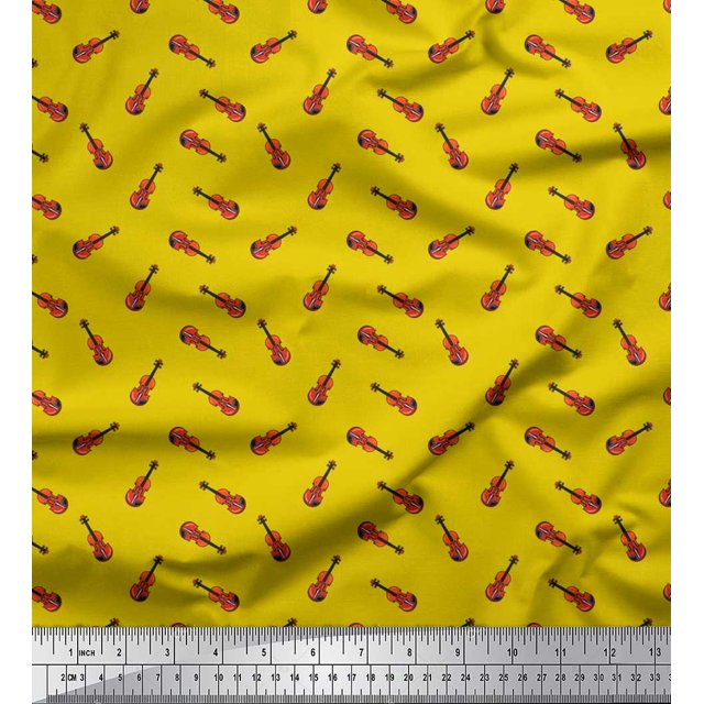 Soimoi Poly Georgette Fabric Guitar Musical Instrument Print Sewing Fabric Yard 42 Inch Wide