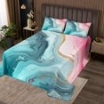 thumbnail image 2 of Marble Bedspread Set For Girls Adults Stone Pattern Coverlet Set Marbling Fluid Texture Quilt Set King Size Watercolor Abstract Art Bed Set,Blue And Pink, 2 of 5